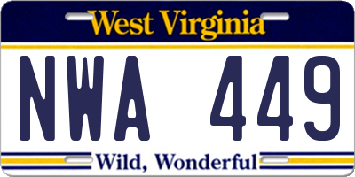 WV license plate NWA449