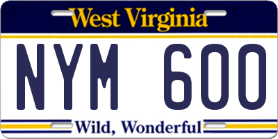 WV license plate NYM600