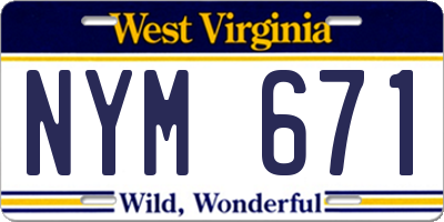WV license plate NYM671