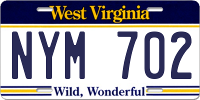 WV license plate NYM702