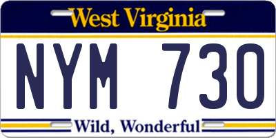 WV license plate NYM730