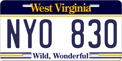 WV license plate NYO830