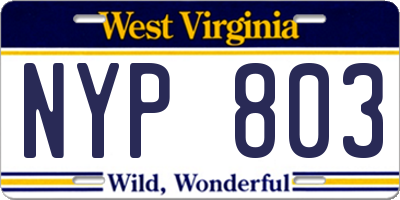 WV license plate NYP803
