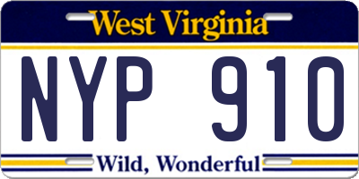 WV license plate NYP910