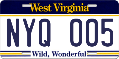 WV license plate NYQ005