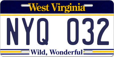 WV license plate NYQ032