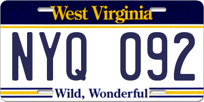 WV license plate NYQ092