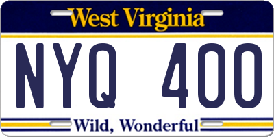 WV license plate NYQ400
