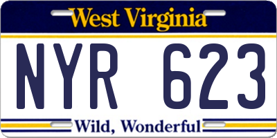 WV license plate NYR623