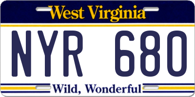 WV license plate NYR680