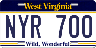 WV license plate NYR700