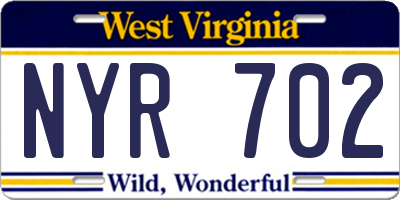 WV license plate NYR702