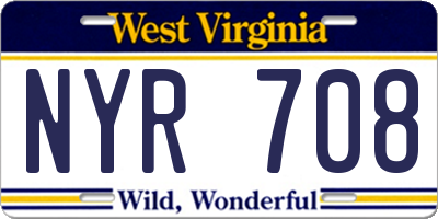 WV license plate NYR708