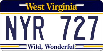 WV license plate NYR727