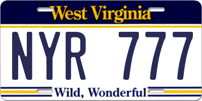 WV license plate NYR777