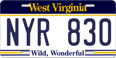 WV license plate NYR830