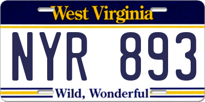 WV license plate NYR893
