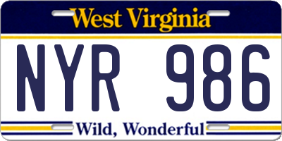 WV license plate NYR986