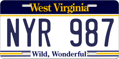 WV license plate NYR987