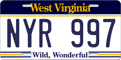 WV license plate NYR997