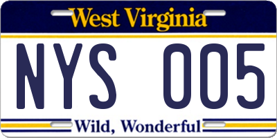 WV license plate NYS005