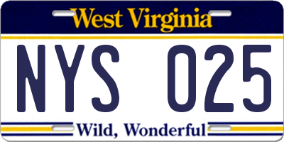 WV license plate NYS025