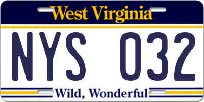 WV license plate NYS032