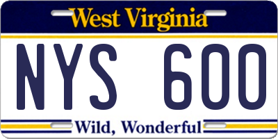 WV license plate NYS600
