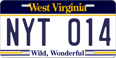 WV license plate NYT014