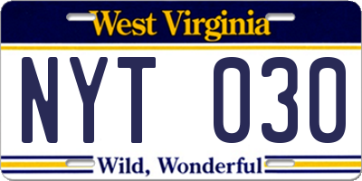WV license plate NYT030
