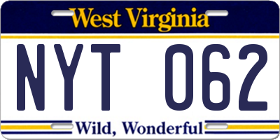 WV license plate NYT062