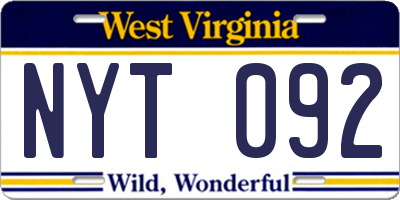 WV license plate NYT092