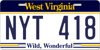 WV license plate NYT418