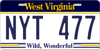 WV license plate NYT477