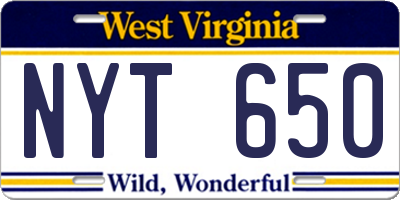 WV license plate NYT650