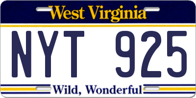 WV license plate NYT925