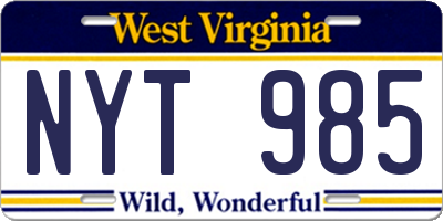WV license plate NYT985