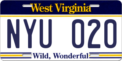WV license plate NYU020