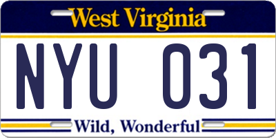 WV license plate NYU031