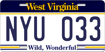 WV license plate NYU033
