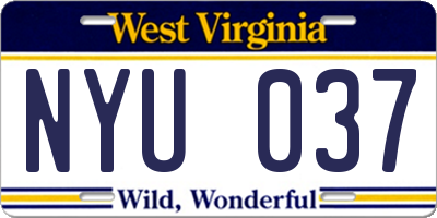 WV license plate NYU037