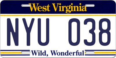 WV license plate NYU038