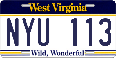 WV license plate NYU113