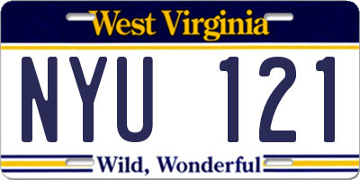 WV license plate NYU121