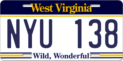 WV license plate NYU138