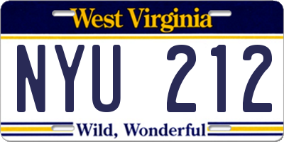 WV license plate NYU212