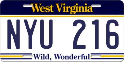 WV license plate NYU216