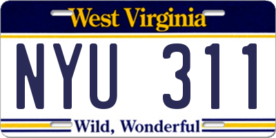 WV license plate NYU311