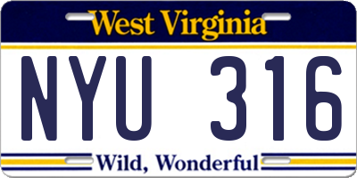 WV license plate NYU316