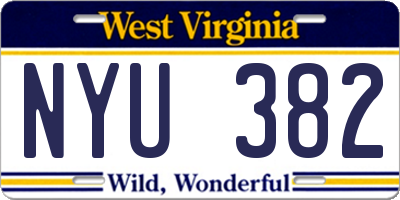 WV license plate NYU382